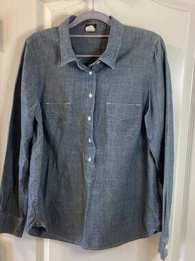 J. Crew Women's Chambray Cotton Button Blue Shirt Top Lightweight Long Sleeves